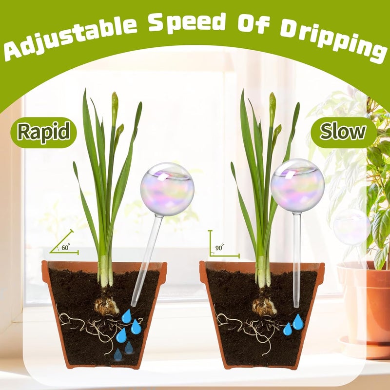 Bvrbaory 2 Pcs Iridescent Self Watering Globes,Rainbow Plant Watering Insert,Automatic Plant Waterer Glass Bulbs,Clear Glass Plant Water Globes for Indoor and Outdoor - Image 5